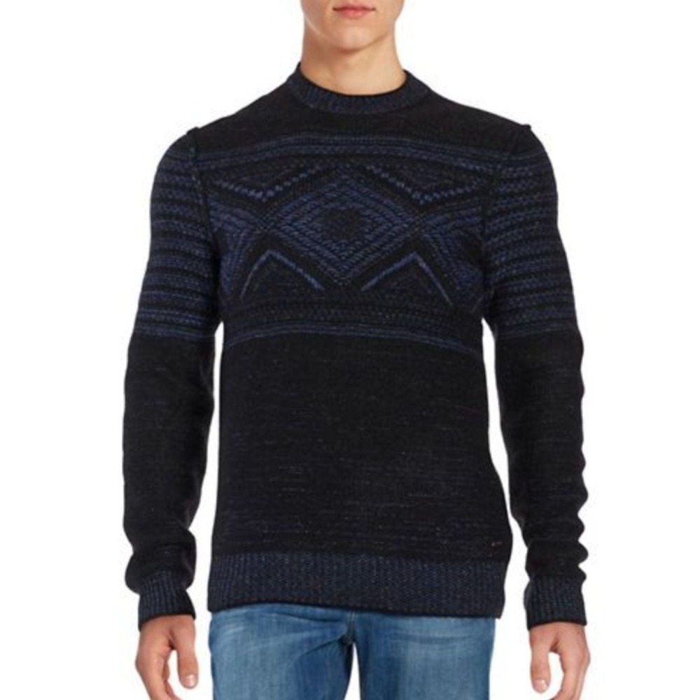 Hugo Boss Sweater Men's 2XL Black Multicolored Cozy Comfort Wool Silk Blend